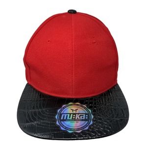 Muka Men's Snapback Flat Bill Hat Red Size OSFA Blank 100% Acrylic W/Sticker